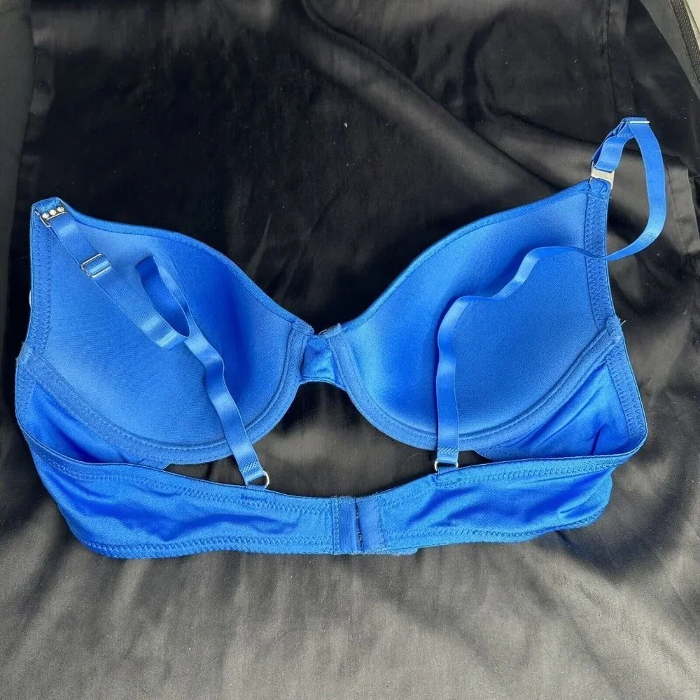 Mopas Intimates Blue Bra Rhinestone Straps Adjustable Straps￼ Underwire - Picture 6 of 11